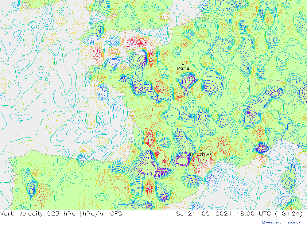 Vert. Velocity 925 гПа GFS сб 21.09.2024 18 UTC