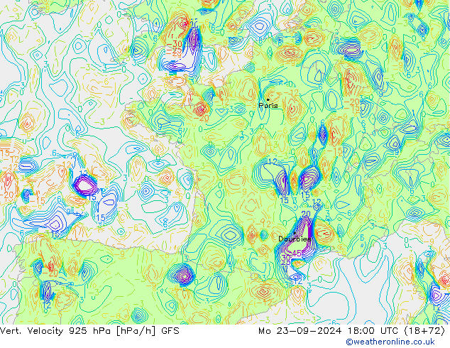 Vert. Velocity 925 hPa GFS pon. 23.09.2024 18 UTC