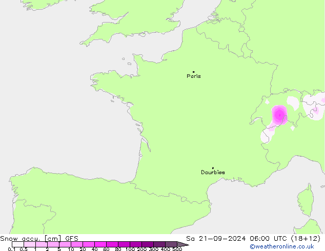 Глубина снега GFS сб 21.09.2024 06 UTC