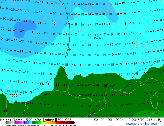 Height/Temp. 500 hPa GFS Sa 21.09.2024 12 UTC