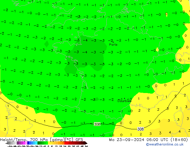 Height/Temp. 700 hPa GFS Seg 23.09.2024 06 UTC