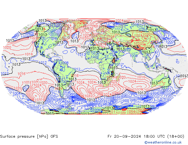 Pressione al suolo GFS ven 20.09.2024 18 UTC