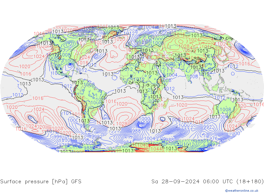 pressão do solo GFS Sáb 28.09.2024 06 UTC