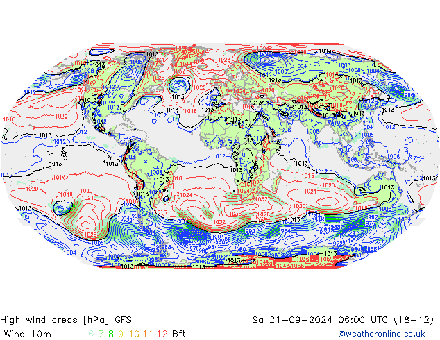 Izotacha GFS so. 21.09.2024 06 UTC