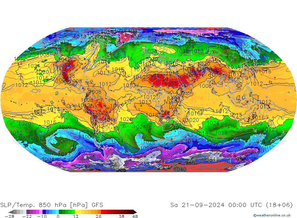 SLP/Temp. 850 hPa GFS Sa 21.09.2024 00 UTC