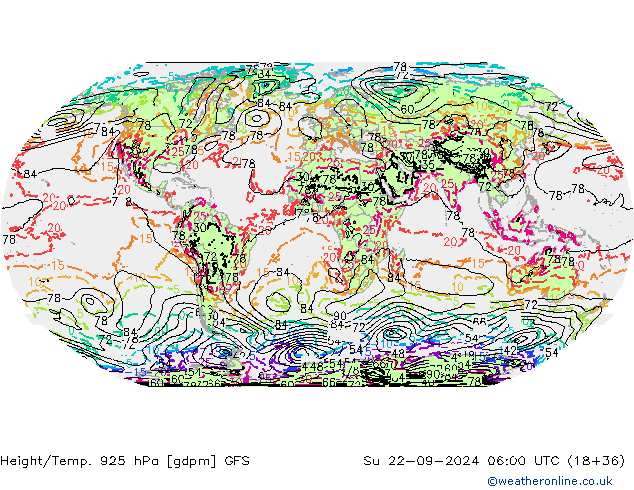 Geop./Temp. 925 hPa GFS dom 22.09.2024 06 UTC