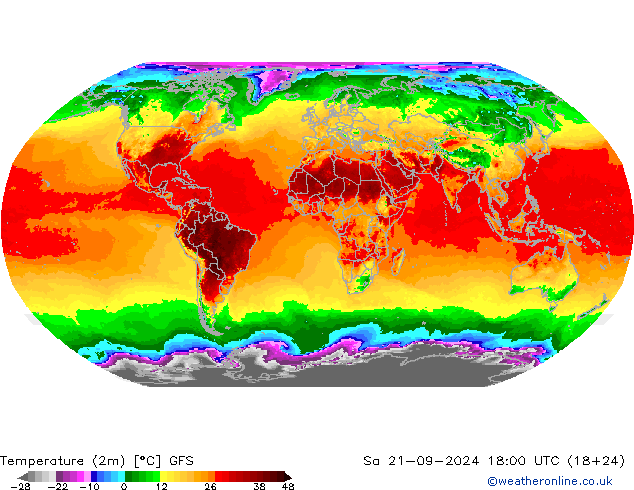 温度图 GFS 星期六 21.09.2024 18 UTC