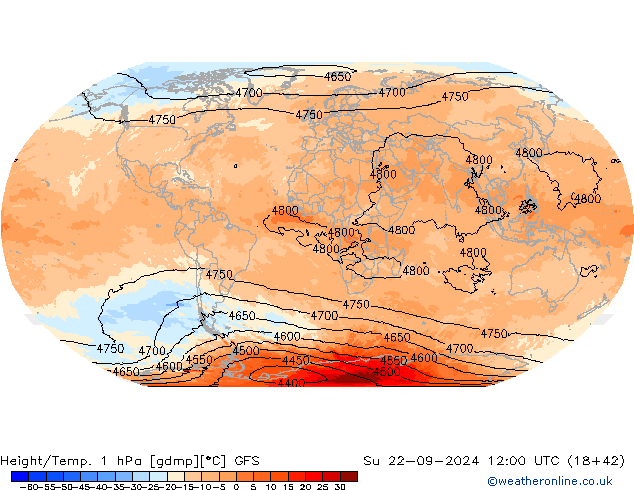 Yükseklik/Sıc. 1 hPa GFS Paz 22.09.2024 12 UTC