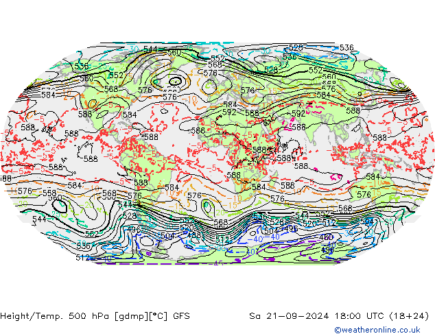 Z500/Rain (+SLP)/Z850 GFS so. 21.09.2024 18 UTC