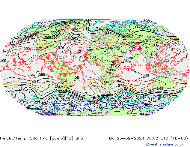 Z500/Rain (+SLP)/Z850 GFS Mo 23.09.2024 06 UTC