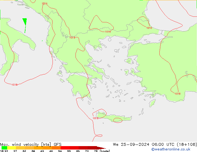 Max. wind velocity GFS We 25.09.2024 06 UTC