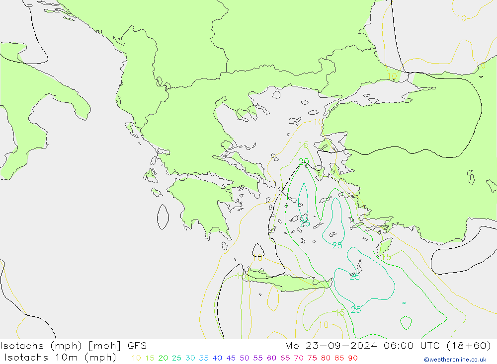 Isotachs (mph) GFS Mo 23.09.2024 06 UTC