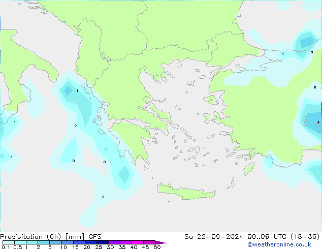 Precipitation (6h) GFS Ne 22.09.2024 06 UTC