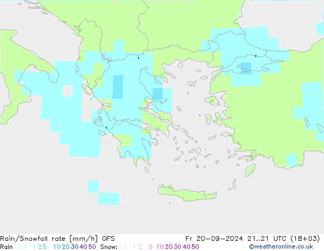 Rain/Snowfall rate GFS Pá 20.09.2024 21 UTC