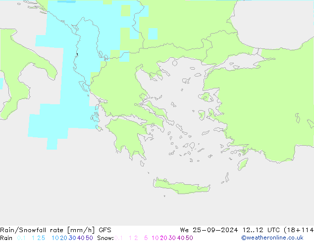 Rain/Snowfall rate GFS Qua 25.09.2024 12 UTC