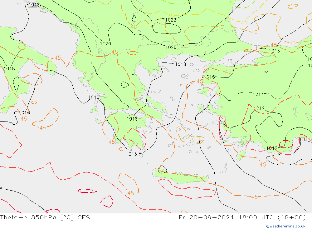 Theta-e 850hPa GFS Fr 20.09.2024 18 UTC