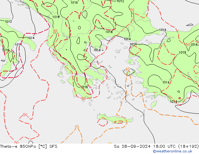 Theta-e 850гПа GFS сб 28.09.2024 18 UTC