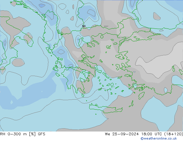 Humedad rel. 0-300m GFS mié 25.09.2024 18 UTC