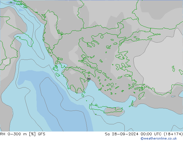 RH 0-300 m GFS сб 28.09.2024 00 UTC