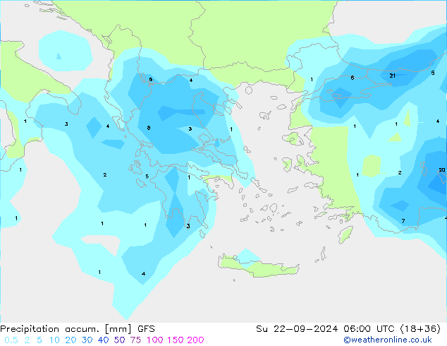 Precipitation accum. GFS Su 22.09.2024 06 UTC