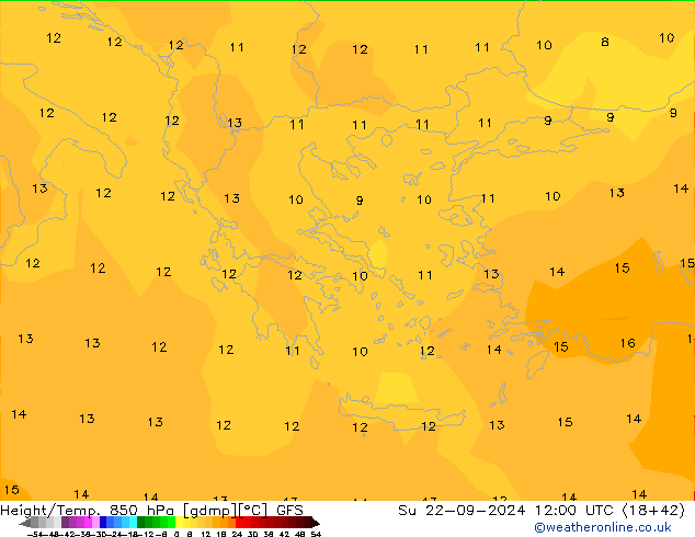 Yükseklik/Sıc. 850 hPa GFS Paz 22.09.2024 12 UTC