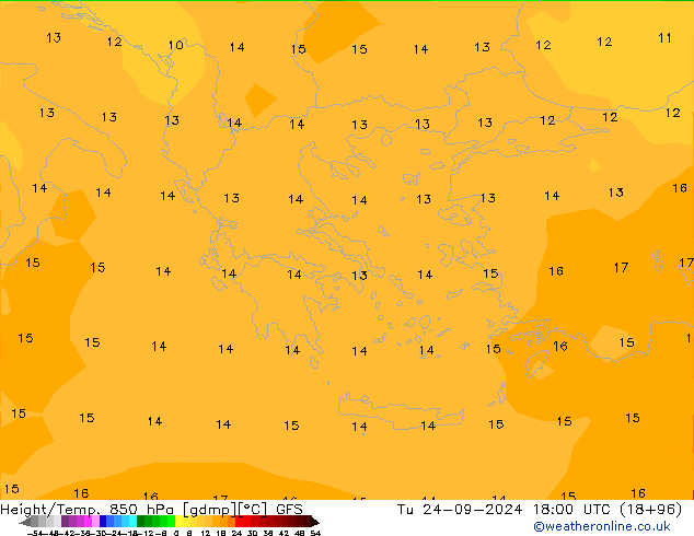 Hoogte/Temp. 850 hPa GFS di 24.09.2024 18 UTC