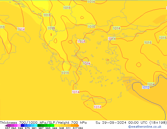 700-1000 hPa Kalınlığı GFS Paz 29.09.2024 00 UTC