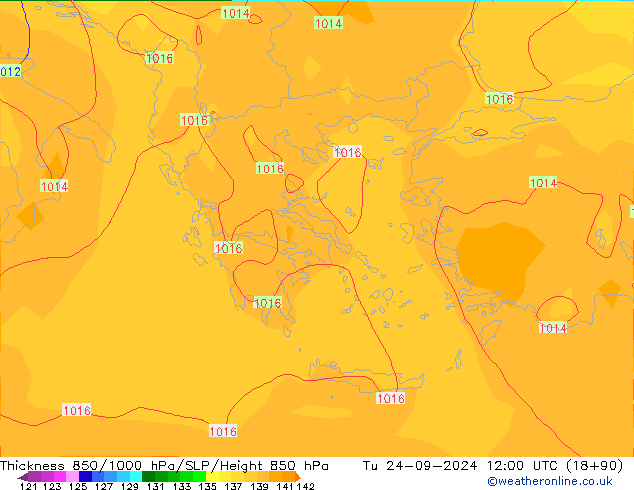 Dikte 850-1000 hPa GFS di 24.09.2024 12 UTC