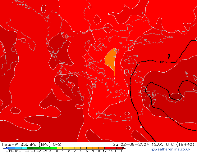 Theta-W 850hPa GFS Paz 22.09.2024 12 UTC