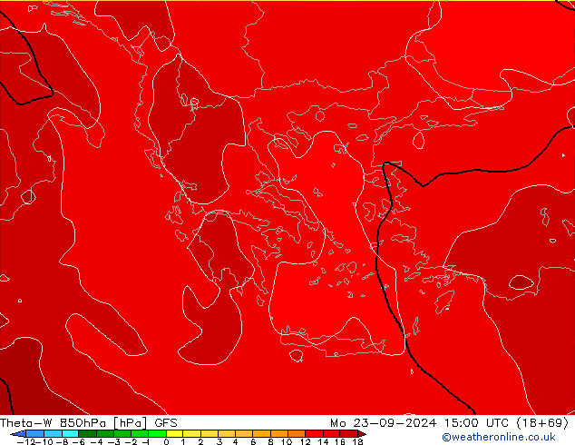 Theta-W 850hPa GFS pon. 23.09.2024 15 UTC