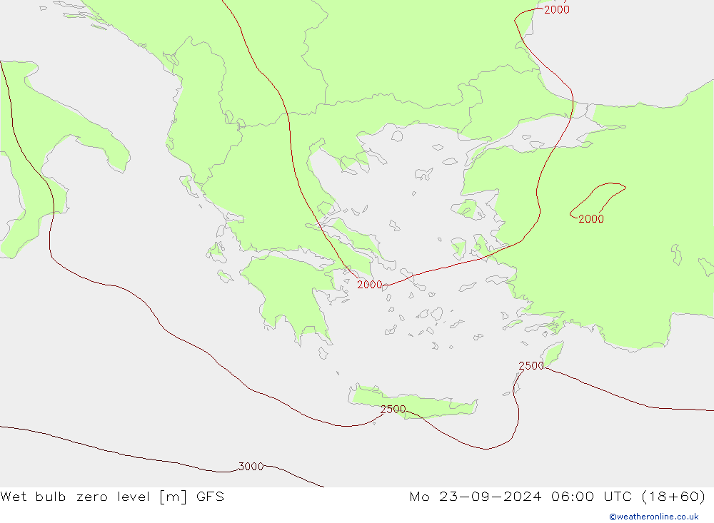 Wet bulb zero level GFS Mo 23.09.2024 06 UTC
