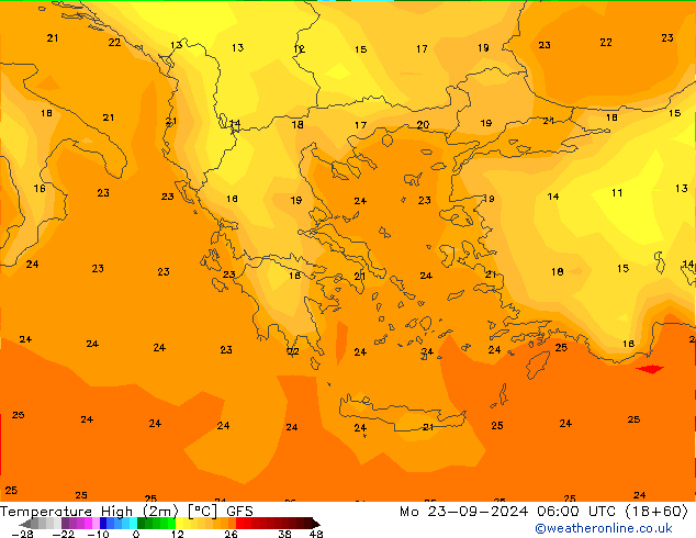 Темпер. макс 2т GFS пн 23.09.2024 06 UTC