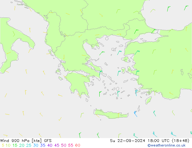 Wind 900 hPa GFS Su 22.09.2024 18 UTC