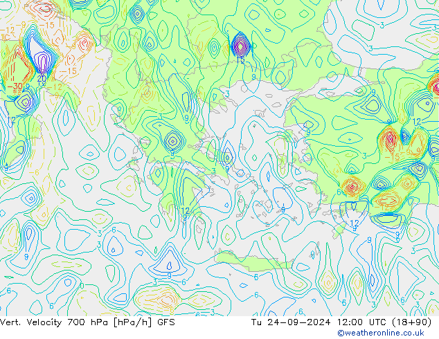 Vert. snelheid 700 hPa GFS di 24.09.2024 12 UTC