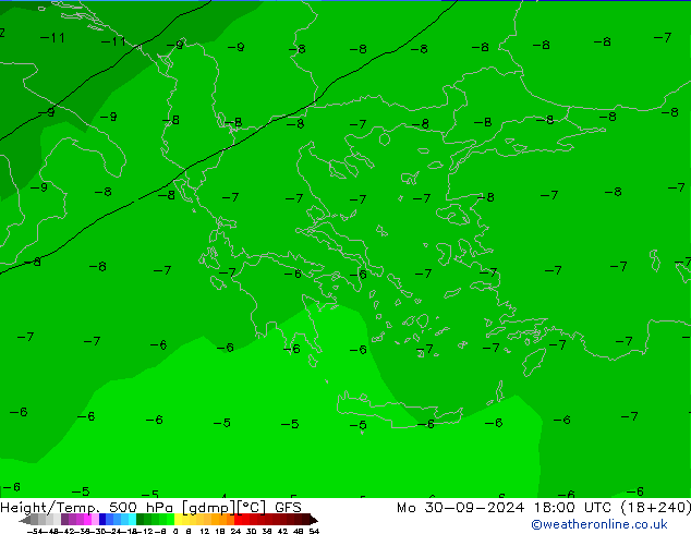 Z500/Rain (+SLP)/Z850 GFS pon. 30.09.2024 18 UTC