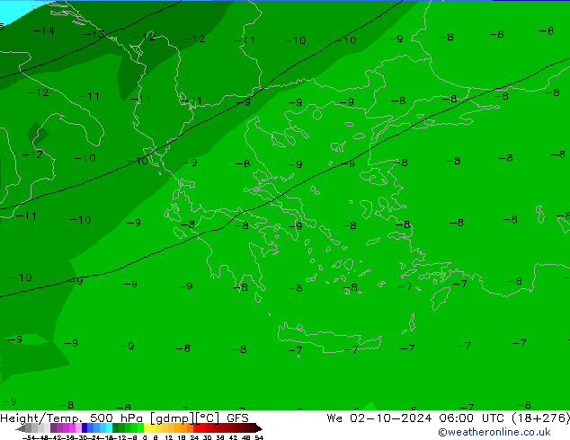 Z500/Yağmur (+YB)/Z850 GFS Çar 02.10.2024 06 UTC