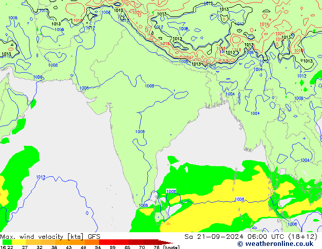 Max. wind velocity GFS сб 21.09.2024 06 UTC