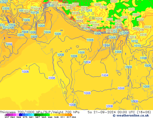 Dikte700-1000 hPa GFS za 21.09.2024 00 UTC