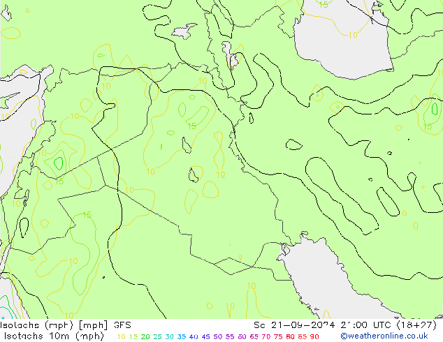 Isotachen (mph) GFS za 21.09.2024 21 UTC