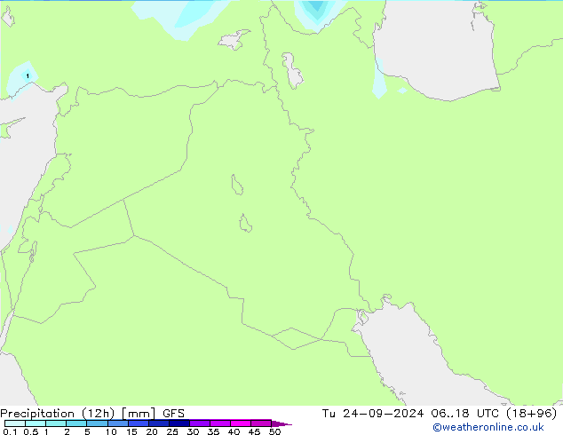 Precipitation (12h) GFS Út 24.09.2024 18 UTC