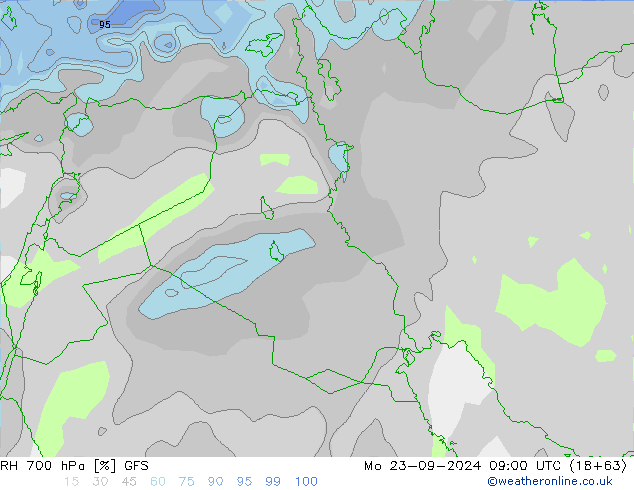 Humedad rel. 700hPa GFS lun 23.09.2024 09 UTC