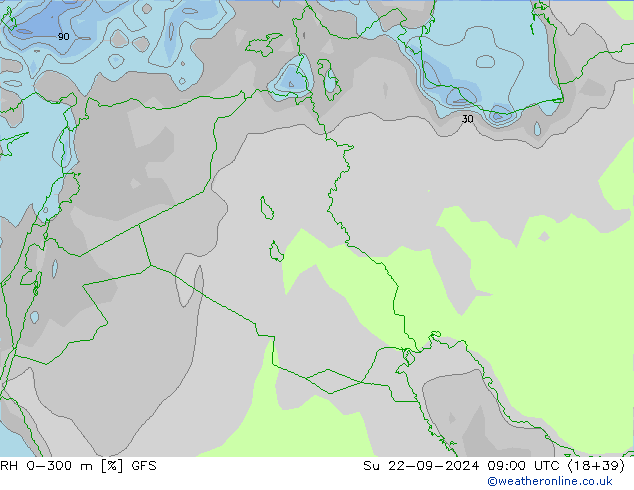 RH 0-300 m GFS Ne 22.09.2024 09 UTC