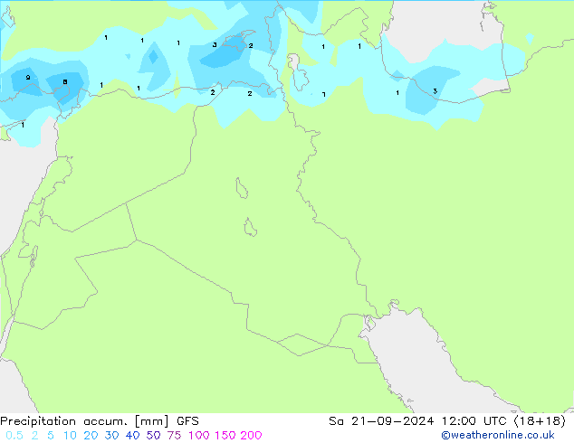 Precipitation accum. GFS Sa 21.09.2024 12 UTC