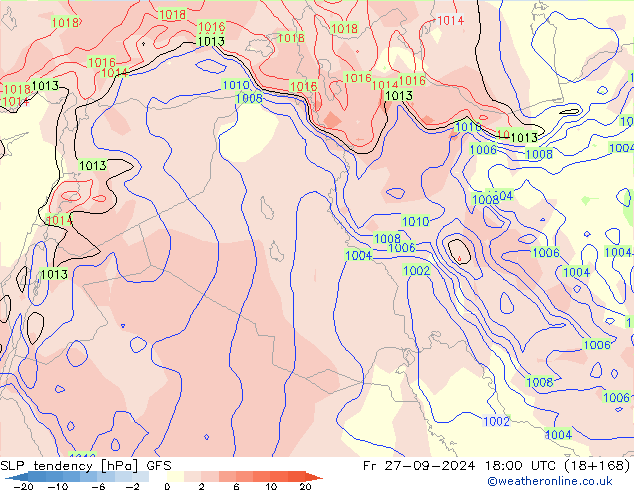 Druktendens (+/-) GFS vr 27.09.2024 18 UTC