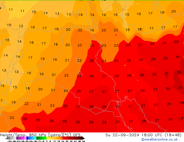 Yükseklik/Sıc. 850 hPa GFS Paz 22.09.2024 18 UTC