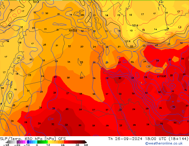 SLP/Temp. 850 гПа GFS чт 26.09.2024 18 UTC