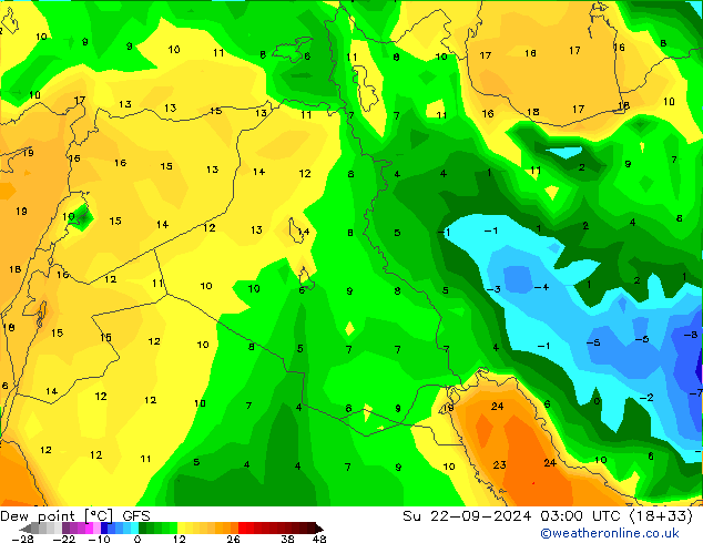 Dew point GFS Su 22.09.2024 03 UTC