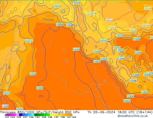 Thck 850-1000 hPa GFS gio 26.09.2024 18 UTC