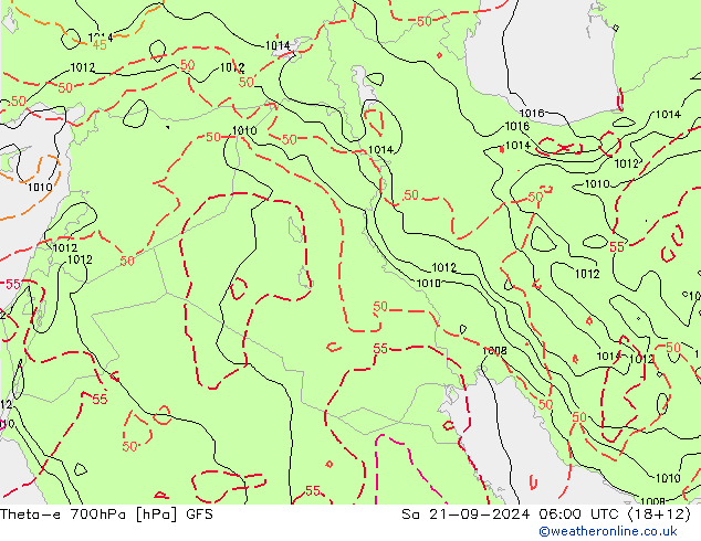 Theta-e 700hPa GFS Sa 21.09.2024 06 UTC