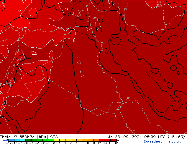 Theta-W 850гПа GFS пн 23.09.2024 06 UTC